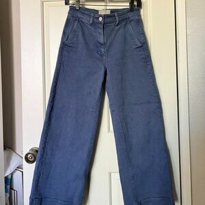 EVERLANE The Wide Leg Crop Pant Blue High Rise Twill Cotton Pants Size 2